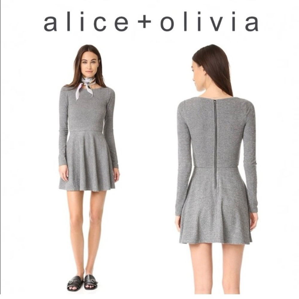 Alice + Olivia Brinley Mini Dress Gray Long Sleeve Great Used Condition US 6